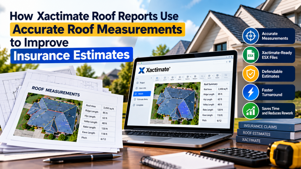 Xactimate roof reports showing accurate roof measurements for insurance estimates with ESX files