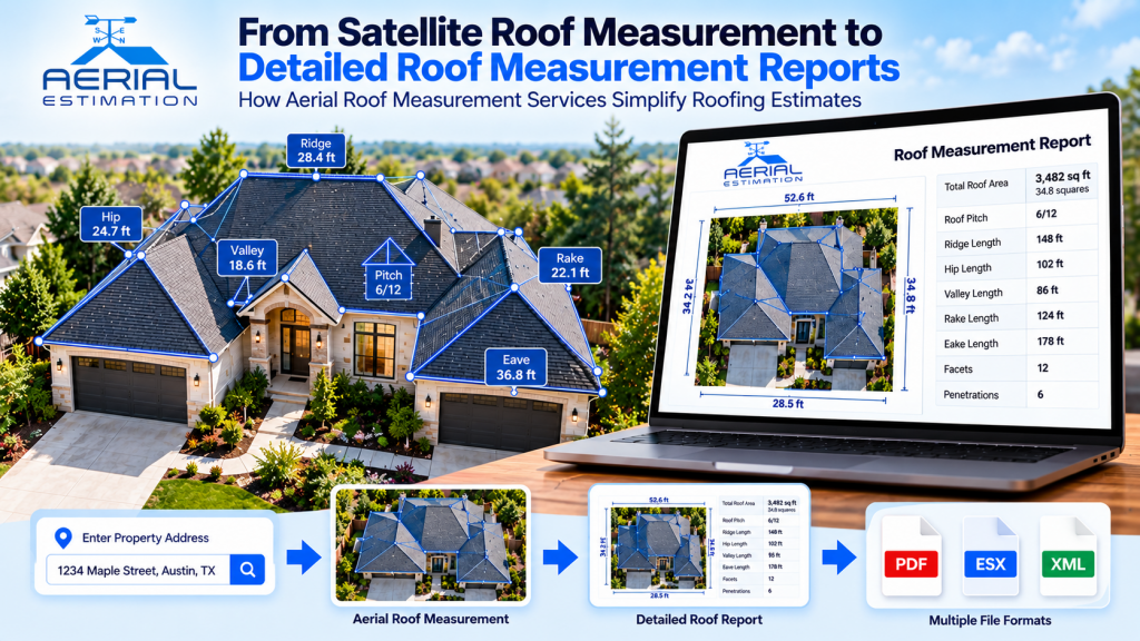 Aerial roof measurement service with detailed roof measurement report for contractors